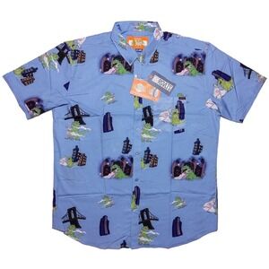 RSVLTS Nickelodeon Rugrats Reptar on Ice Short Sleeve Shirt Blue XXL 2XL ~ New